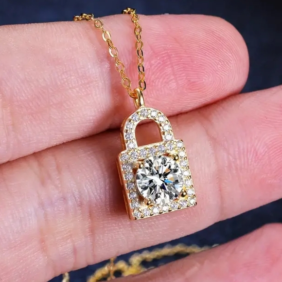 Certified 1ct. Moissanite Lock Necklace - Picture 3 of 14